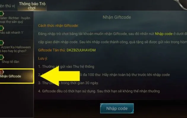 giftcode liên quân